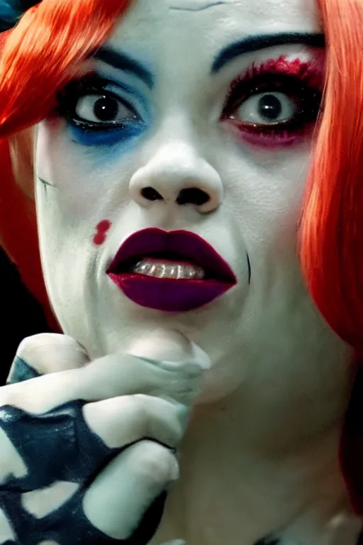 Image similar to film still of iggy azaela as Harley Quinn in Joker 2, full-shot, 4k