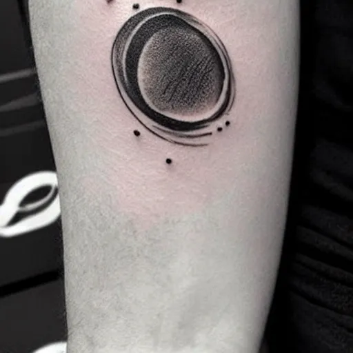 Image similar to a small black tattoo on the arm based on the universe, whole tattoo, realistic, very detailed