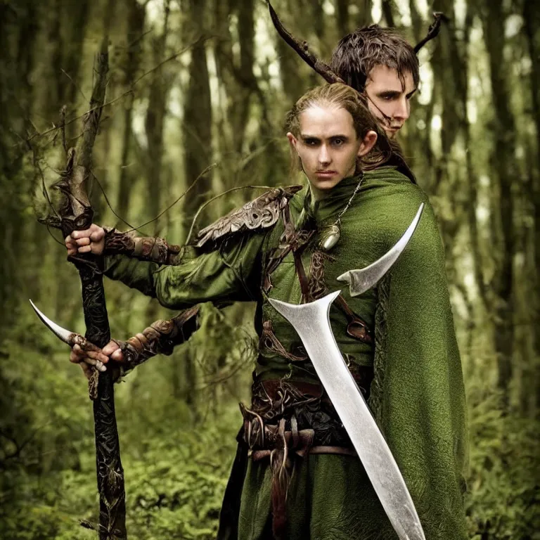 Image similar to elvish male warrior in forest, lord of the rings style