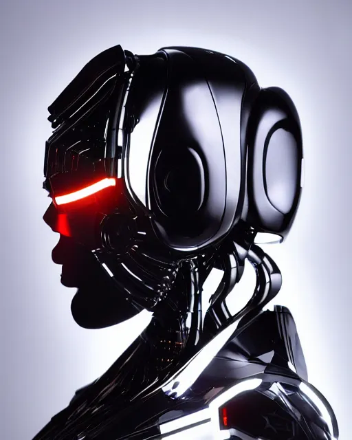 Image similar to profile side photo of sensual dancer as a cyberpunk mecha humanoid robotic head shoulder parts with straight bright led lights, inside white room, ultra - realistic and detailed, 8 k