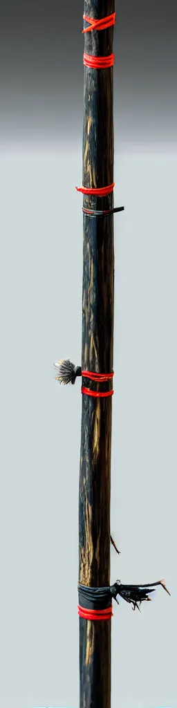 Prompt: single wooden long straight thin ninja fighting staff with oriental ornaments, weapon, highlight, vertical, centred, highly symmetric, sci - fi, fantasy, japan, dnd, close shot, bright uniform background, directional lighting, digital art, hyperrealism, award winning, 8 k