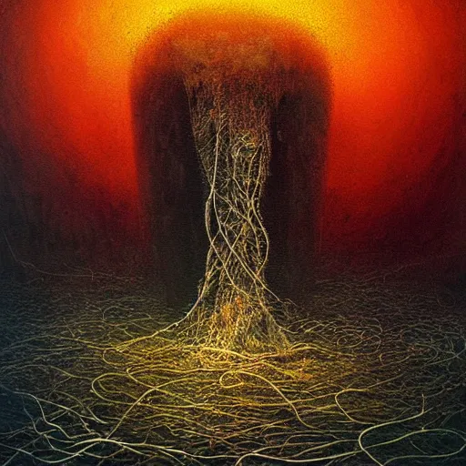 Prompt: innate jellyfish, lovecraftian horror, cosmic horror, annihilation, infinite consciousness, art, concept art, beksinski, zdzisław, digital art,