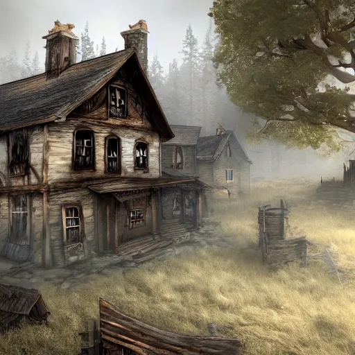 Image similar to haunted village, fantasy apocalypse, digital art, unreal engine 5, 4 k,