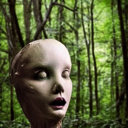 Image similar to Siren Head walking through the woods. Eerie. Spooky.