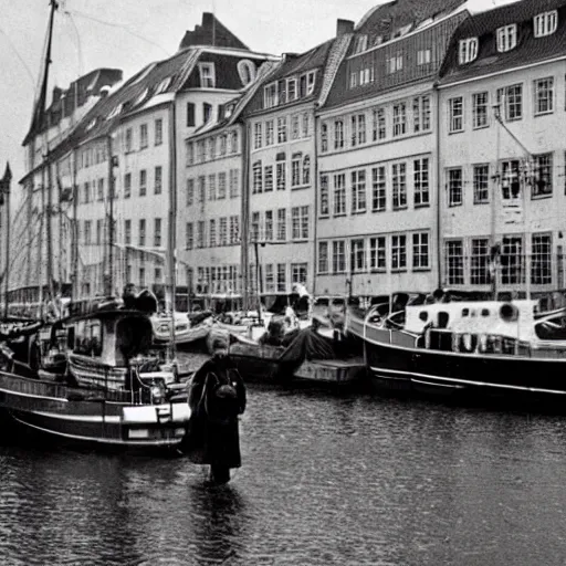 Prompt: Copenhagen on a rainy day in 1970