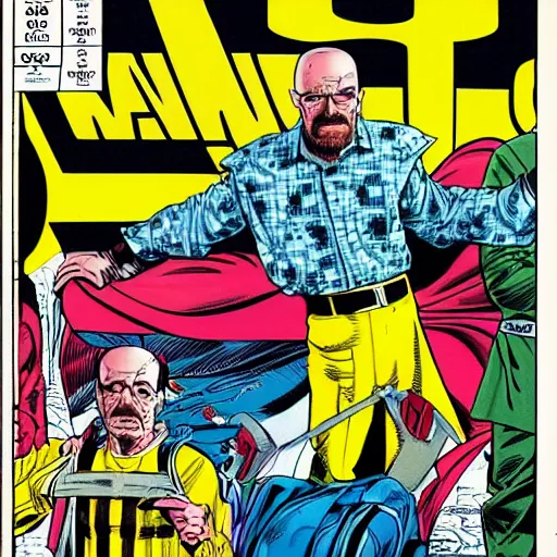 Image similar to Walter white 1987 marvel comic book cover by rob lee, pouches, belts, straps