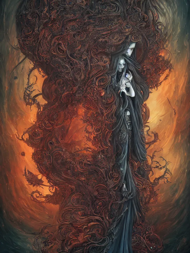 Image similar to rich deep colors, an intricate and detailed illustration of the grim reaper, guarding the gate to the underworld, by anna dittmann, trending on art station, intricate detail, highly detailed, atmospheric, hades, octane, colors