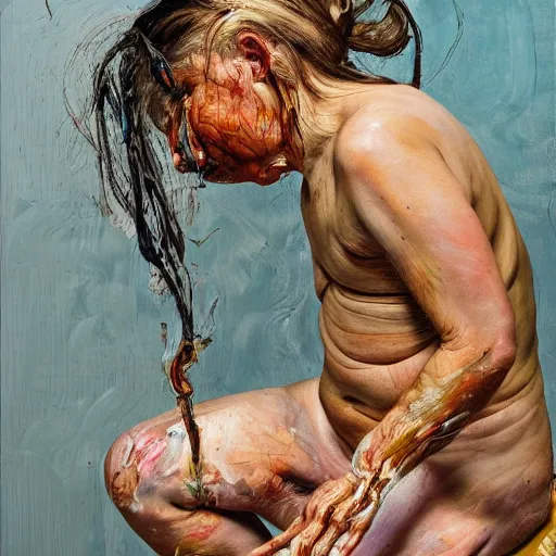 Prompt: high quality high detail painting by lucian freud and jenny saville, hd, slap, turquoise