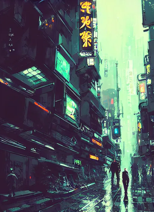 Prompt: sci - fi metal knight walking in shinjuku, by ismail inceoglu