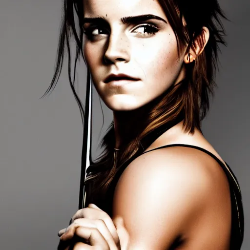 Prompt: Emma Watson full shot modeling as Lara Croft, (EOS 5DS R, ISO100, f/8, 1/125, 84mm, postprocessed, crisp face, facial features)