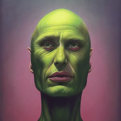 Image similar to Swiss Cheese Man portrait, dark fantasy, green background, artstation, painted by Zdzisław Beksiński and Wayne Barlowe