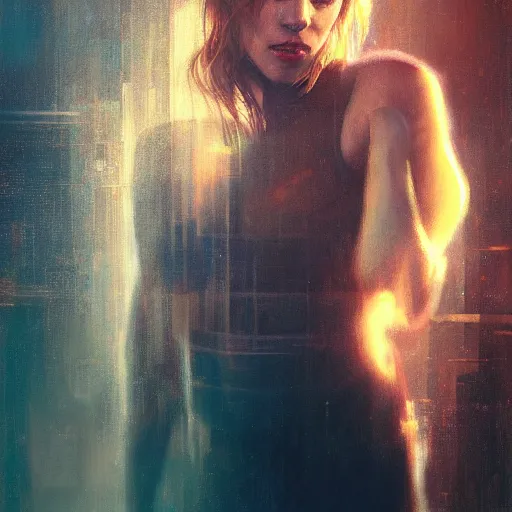 Image similar to rachel mcadams, hyperrealistic portrait, bladerunner street, art of elysium by jeremy mann and alphonse mucha, fantasy art, photo realistic, dynamic lighting, artstation, poster, volumetric lighting, very detailed face, 4 k, award winning