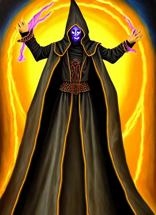 Image similar to ultradetailed painting of the necromancer, wearing a wizard cloak, crisp