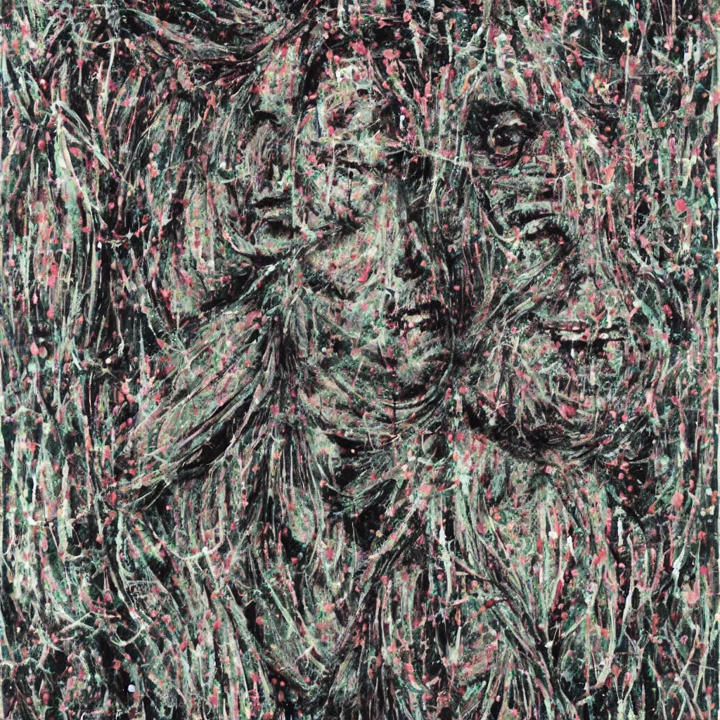 Image similar to camo made of teeth, smiling, abstract, francis bacon artwork, cryptic, dots, spots, stipple, lines, splotch, color tearing, pitch bending, faceless people, dark, ominious, eerie, hearts, minimal, points, technical, old painting, neon colors