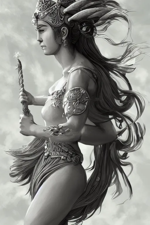 Image similar to goddess athena dancing in the wind, zodiac knight, beautiful face, ethereal, gorgeous, volumetric lighting, elegant, fluid, highly detailed, digital painting, concept art, highly detailed, smooth, illustration, limited color palette, atmosphere and tension, trending on artstation