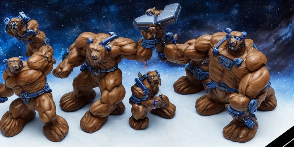 Image similar to photo of muscular bears, playing intergalactic championship versus chitauri. Highly detailed 8k. Award winning.