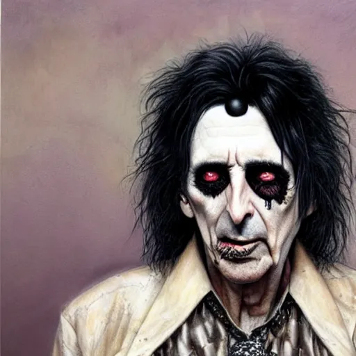 Prompt: a hyperrealistic painting of Alice Cooper by Santiago Caruso