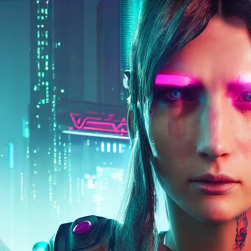 Image similar to a Cyberpunk 2077 girl portrait, photography, highly detailed,