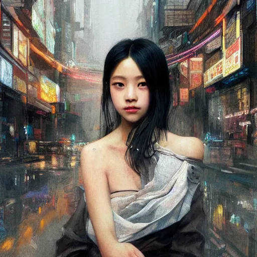 Image similar to jisoo of blackpink, hyperrealistic portrait, bladerunner street, art of elysium by jeremy mann and alphonse mucha, fantasy art, photo realistic, dynamic lighting, artstation, poster, volumetric lighting, very detailed face, 8 k, award winning