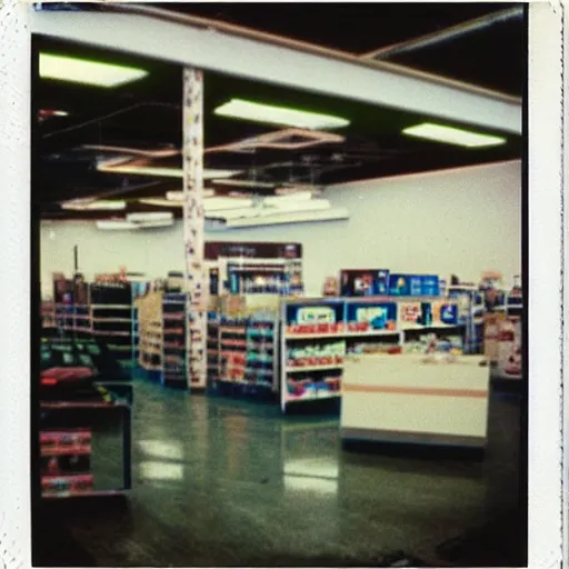 Image similar to “Walmart electronics department in 1990. Polaroid”