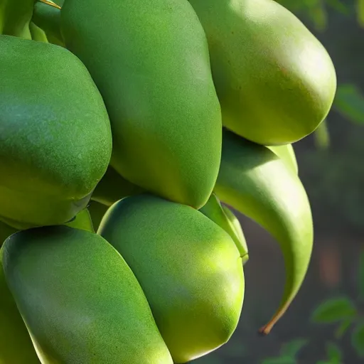 Image similar to green mango growing, 8 k, high definition, highly detailed, photo - realistic