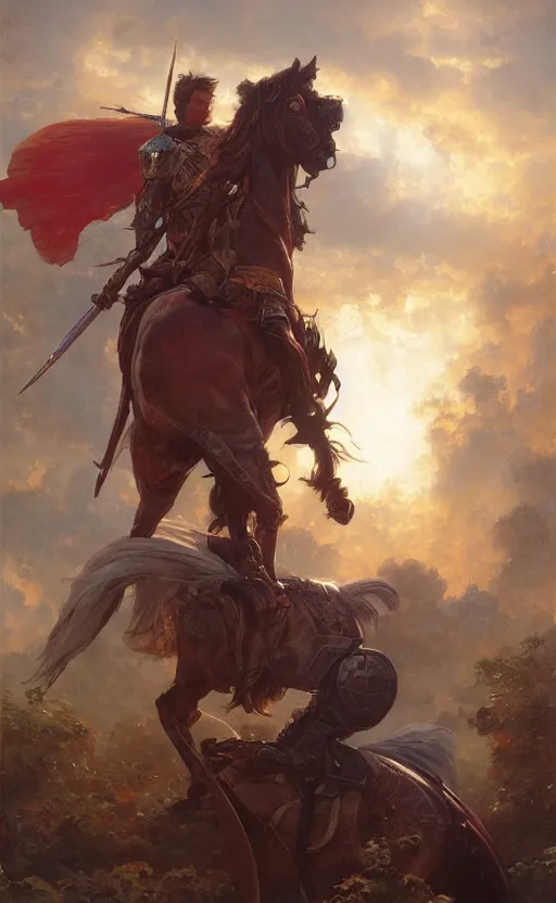 Image similar to the last knight stands victorious by adrian smith and delphin enjolras and daniel f. gerhartz and pierre auguste cot and marc simonetti