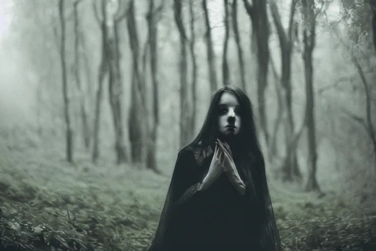 Image similar to a sad ghostly girl in the dark forest by Natalia Drepina