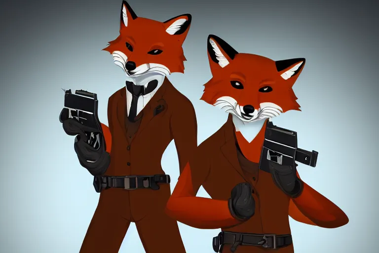 Prompt: a very handsome anthropomorphic fox, aiming a handgun at the camera, furry art, trending on furaffinity, highly detailed, 4 k