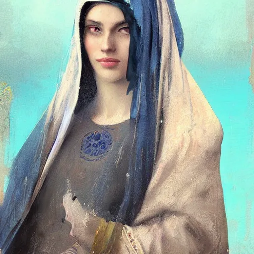 Image similar to the mona liza painted by greg rutkowski