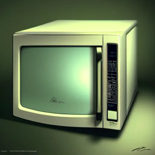 Prompt: a mint condition microwave, from the eighties, from japan, beautiful and aesthetic, close up, intricate, highly detailed, sleek face, smooth, sharp focus, specular light, occlusion shadow, rim light, artgerm, artstation, art by greg rutkowski and ilya kuvshinov and salvador dali, fantasy illustration