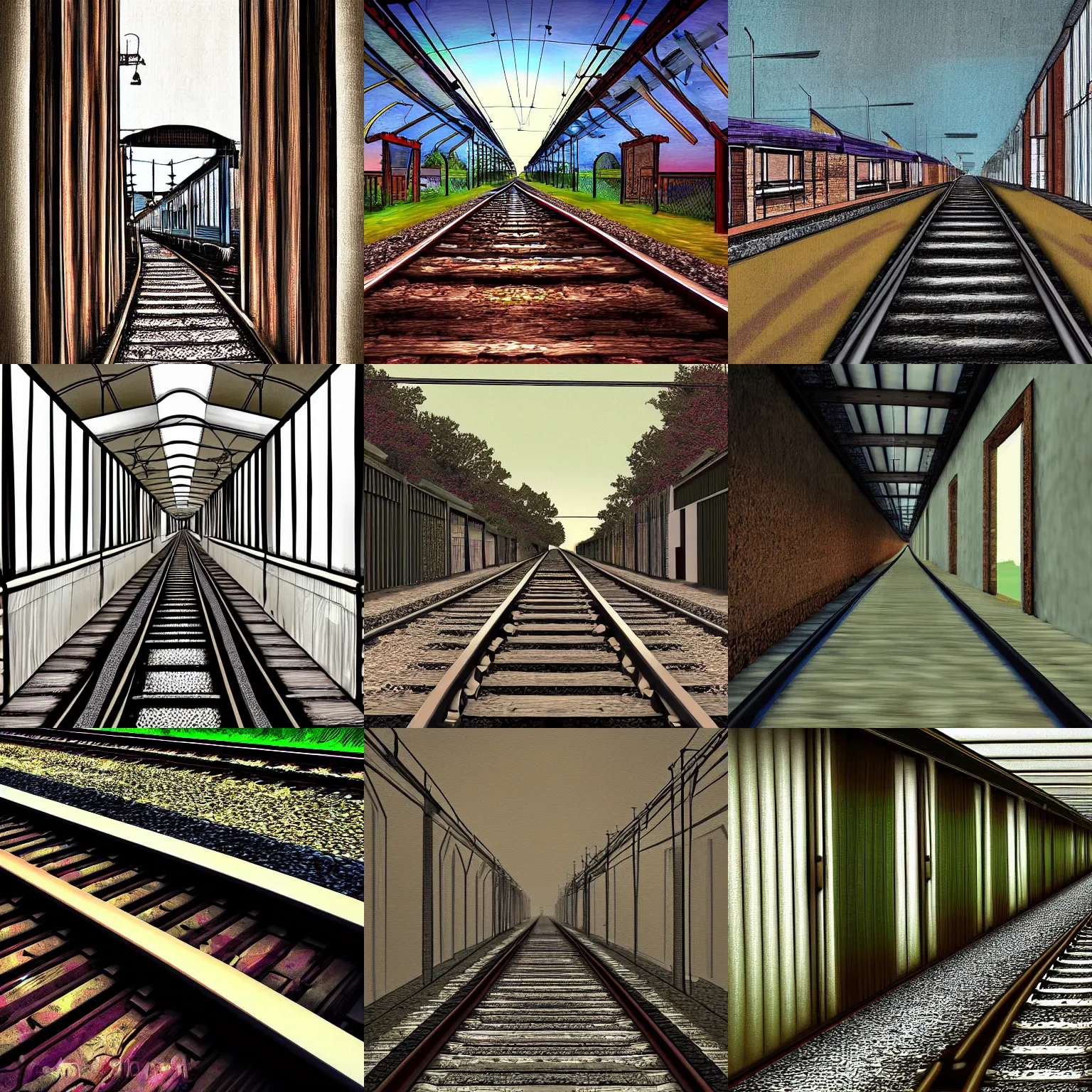 Prompt: railway tracks going through a bedroom, digital art