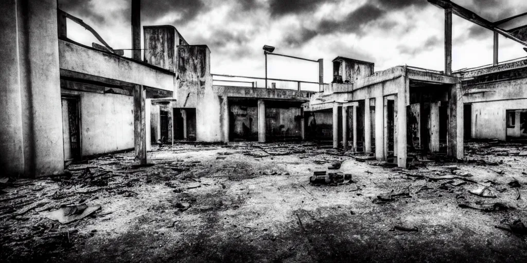 Image similar to abandoned prison with ghosts, security camera, black and white, real