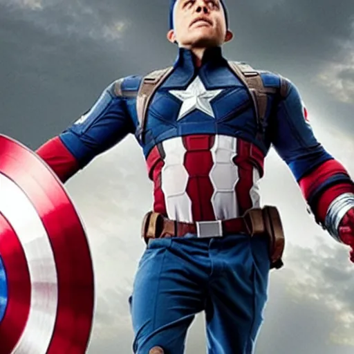 Prompt: film still it Danny Devito as captain America in the new marvel movie