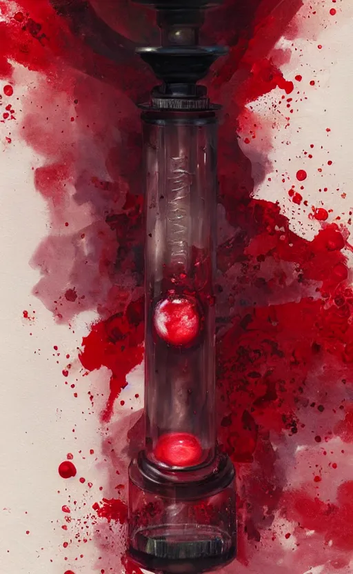 Image similar to a beautiful painting illustration of a health potion with red liquid inside vial, scratched surface, bubbles, crimson, by greg rutkowski, featured on artstation, rpg item