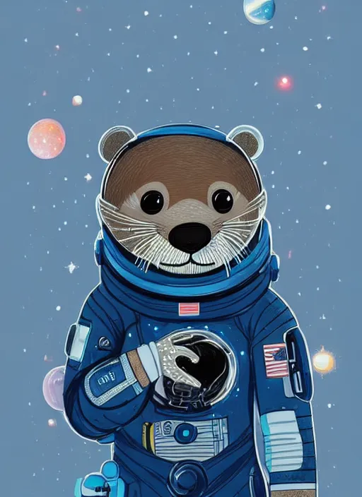 Image similar to a beautiful portrait of a cute otter in a space suit, galaxy, detailed, artstation