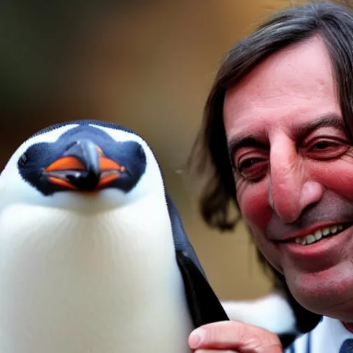 Prompt: a photo of nestor kirchner with a penguin