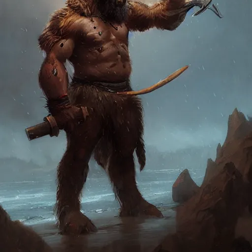 Image similar to anthropomorphic moose barbarian humanoid by greg rutkowski, ship, sea, fantasy