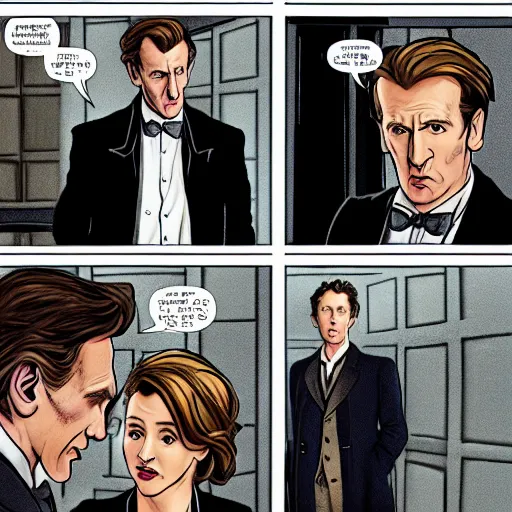 Image similar to the 1 1 th doctor from doctor who meeting sherlock holmes from sherlock in the tardis of the 1 1 th doctor