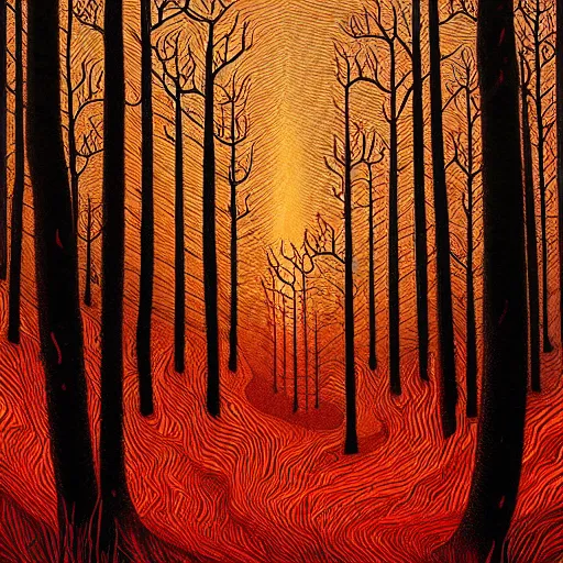 Image similar to Burning forest. Highly Detailed. Masterpiece. By Jeffrey Smith