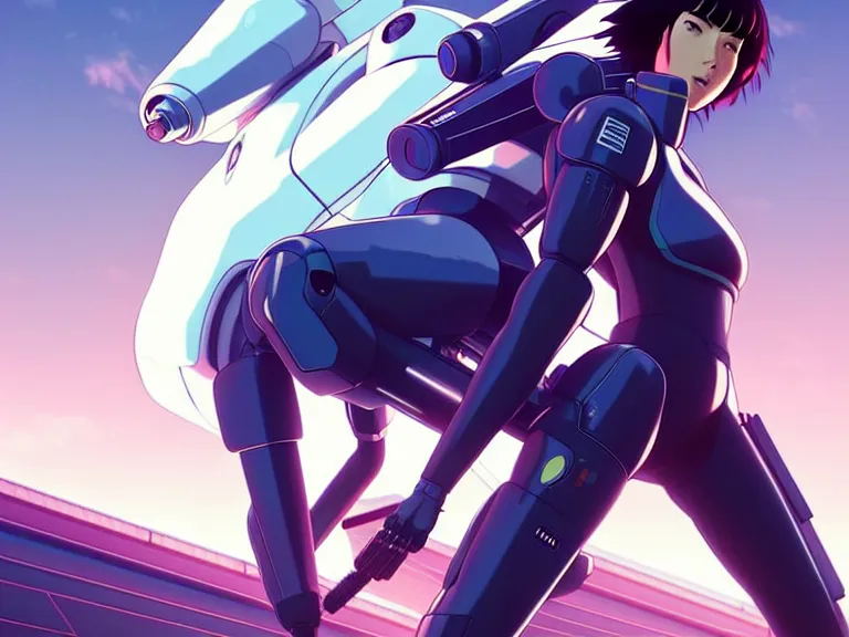 Image similar to a fullbody portrait of motoko kusanagi riding on top of a tachikoma : : stand alone complex, ghost in the shell, netflix : : by ilya kuvshinov, rossdraws, artgerm, sola digital arts, anti aliasing, raytracing : :