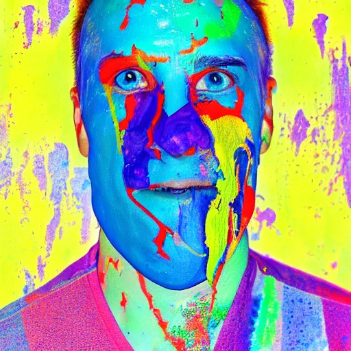 Prompt: a portrait of abstract guy's face with full of paint on the face