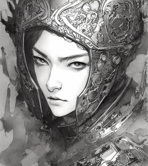 Image similar to portrait of anime woman in armor, pen and ink, intricate line drawings, by craig mullins, ruan jia, kentaro miura, greg rutkowski, loundraw