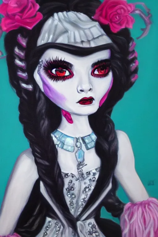 Image similar to Detailed painting of a Monster High Voltageous Frankie Stein Doll portrait