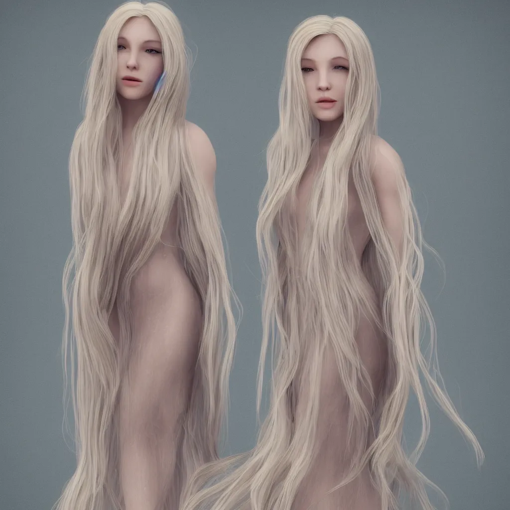 Prompt: girl with long blond hair and wear in ethereal dress, ultra realistic, hyper detailed, 8 k