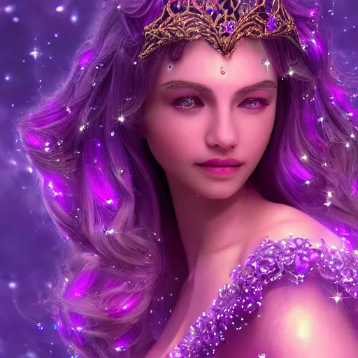 Image similar to portrait princess of amethyst, glowing, ornate and intricate purple jewelry, jaw dropping beauty, glowing background lighting, purple accent lighting, hyper detailed, fairy tale, 4 k octane render