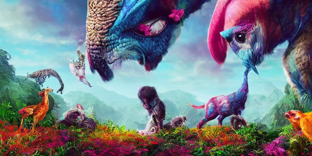 Image similar to a colorful fauna animal, lowbrow, 8 k, matte painting, fantasy, avatar movie