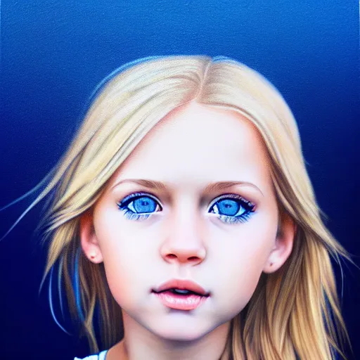 Image similar to ultra realistic and ultra detailed portrait of a young beautiful girl with blond hair and blue eyes falling through the sky, 4 k