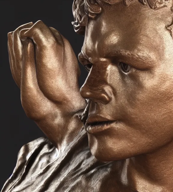 Image similar to a 4 k photorealistic photo of a bronze statue of an among us 3 d character