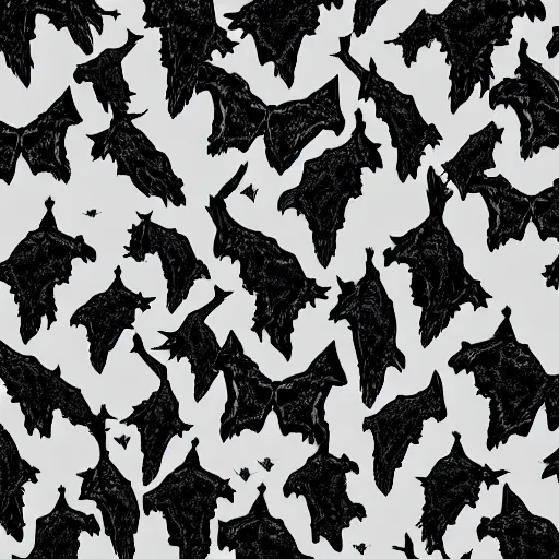 Prompt: flock of bats black on white