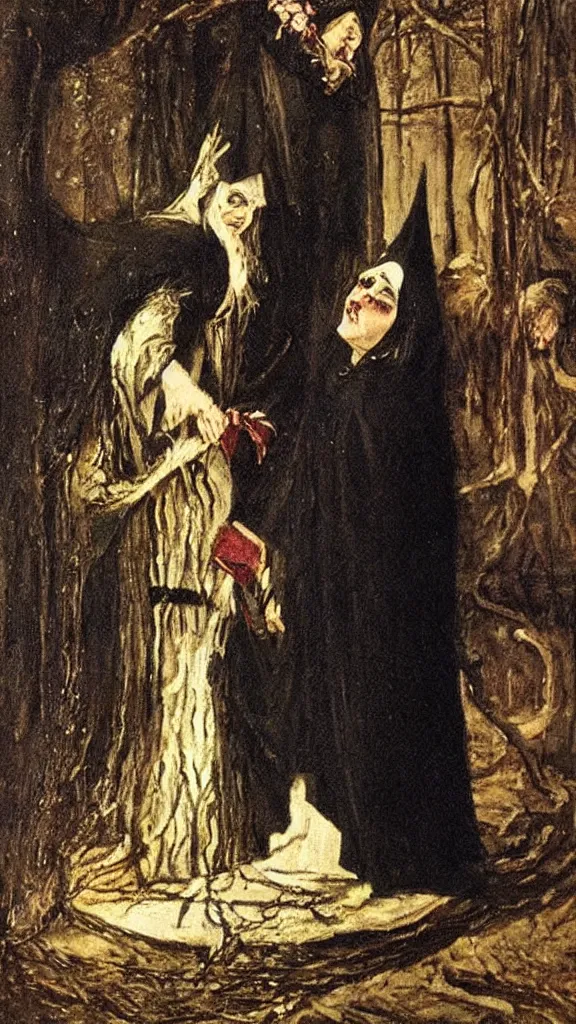 Image similar to witch paying for her sins, victorian painting